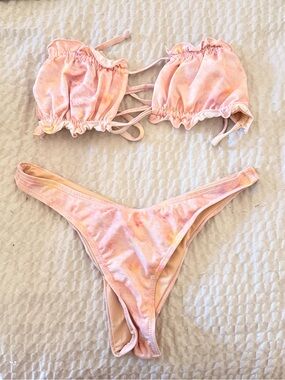 Cotton On Pink Tie-Dye Strapless Bikini Set